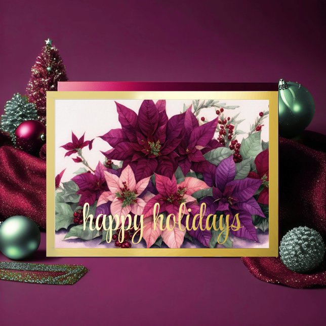 Tarjeta Festiva Arreglo de poinsettia de arte burgundy Purple Peac (Subido por el creador)