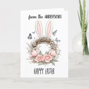 Tarjeta Festiva arreglo floral con orejas de conejo