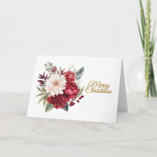 Tarjeta Festiva Arreglos Florales Navideños Tradicionales Feliz Na