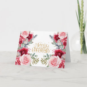 Tarjeta Festiva Arreglos Florales Navideños Tradicionales Feliz Na