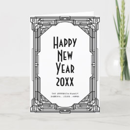 Tarjeta Festiva Art deco black and white Happy New Year