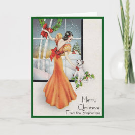 Tarjeta Festiva Art Deco Fashion Christmas Tree Retro Blank Inside