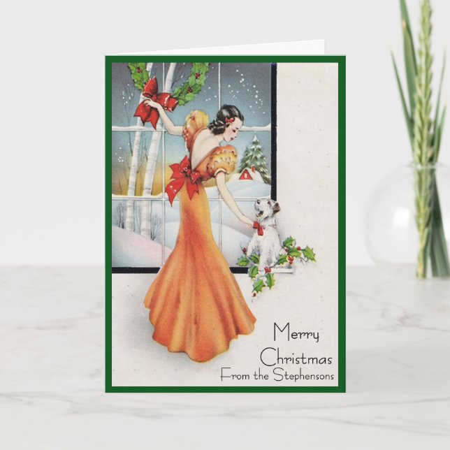 Tarjeta Festiva Art Deco Fashion Christmas Tree Retro Blank Inside (Anverso)
