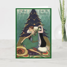 Tarjeta Festiva Art Deco Fashion Christmas Tree Retro Blank Inside