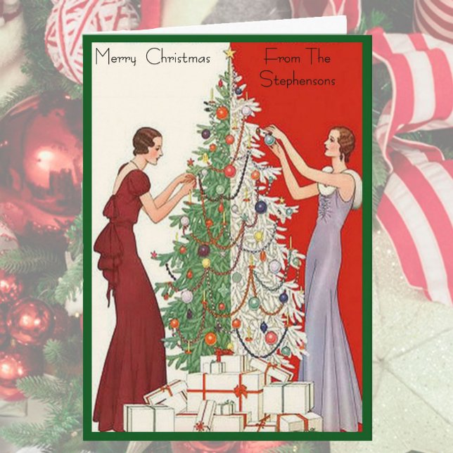 Tarjeta Festiva Art Deco Fashion Christmas Tree Retro Blank Inside (Subido por el creador)