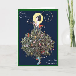 Tarjeta Festiva Art Deco Fashion Christmas Tree Retro Blank Inside