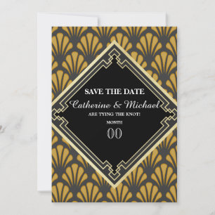 Tarjeta Festiva Art Deco Gatsby veinte años moda de oro negro vint