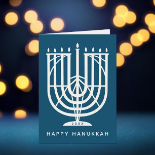 Tarjeta Festiva Art Deco Hanukkiah Menorah Feliz feriado de Hanukk