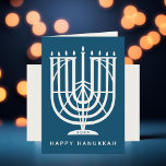 Tarjeta Festiva Art Deco Hanukkiah Menorah Feliz feriado de Hanukk<br><div class="desc">Desee a sus amigos y familia "Happy Hanukkah" con este hanukkiah inspirado en el art deco,  con colores comedibles tanto de la menorah como de los antecedentes. Foto opcional dentro.</div>