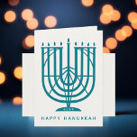 Tarjeta Festiva Art Deco Hanukkiah Menorah Feliz feriado de Hanukk<br><div class="desc">Desee a sus amigos y familia "Happy Hanukkah" con este hanukkiah inspirado en el art deco,  con colores comedibles tanto de la menorah como de los antecedentes. Foto opcional dentro.</div>