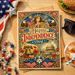 Tarjeta Festiva Art Nouveau Americana Patriotic