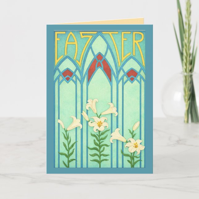 Tarjeta Festiva Art Nouveau Easter with White Lilies (Anverso)
