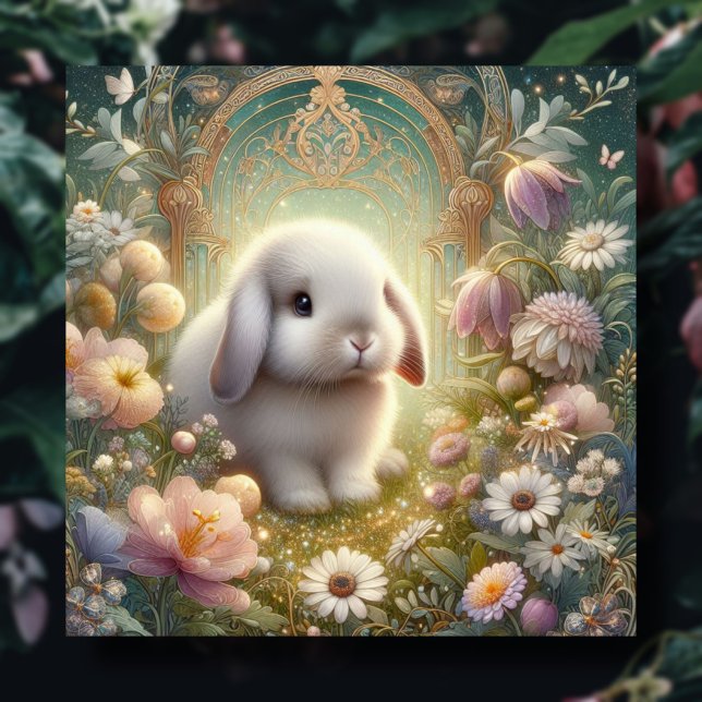 Tarjeta Festiva Art Nouveau Pastel Flower Garden Baby Bunny Easter (Subido por el creador)