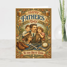 Tarjeta Festiva Art Nouveau Vintage Día del Padre Familia