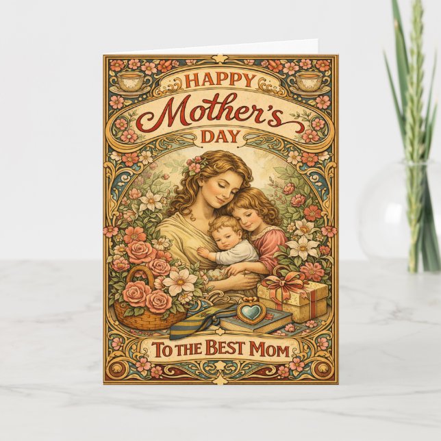 Tarjeta Festiva Art Nouveau Vintage Family Mothers Day (Anverso)