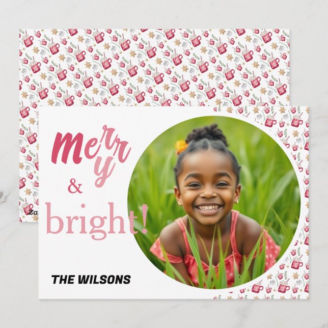 Tarjeta Festiva Arte acuático de fiesta navideña en cacao caliente (Anverso / Reverso)