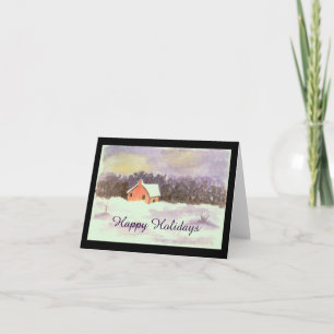 Tarjeta Festiva Arte de Acuarela Casa de Paisaje Nieve Felices Fie