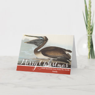 Tarjeta Festiva Arte de Ave Costera Vintage Audubon Pelícano Pardo