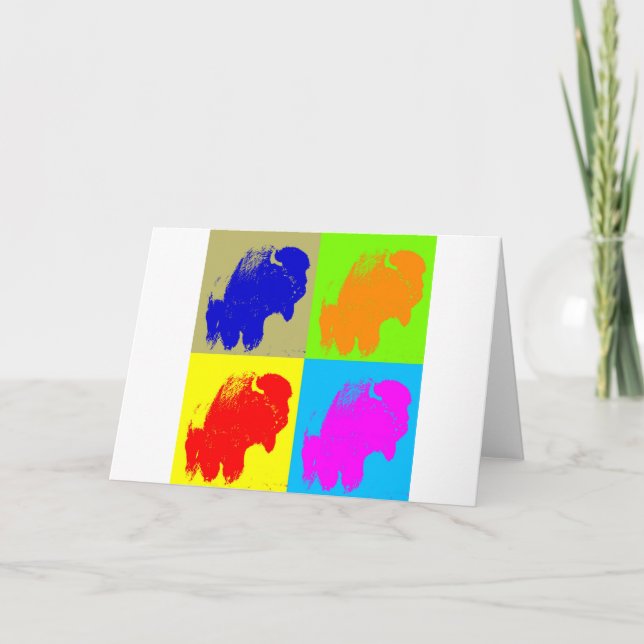 Tarjeta Festiva Arte de Bisonte Búfalo Pop Retro (Anverso)