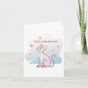 Tarjeta Festiva Arte de cabeza viva de gato Sphynx del zodiaco de 