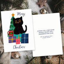 Arte de café de gato negro lindo navideño festivo