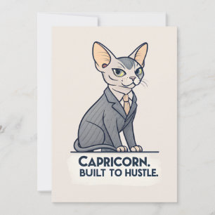 Tarjeta Festiva Arte de Capricornio Zodiac Sphynx Gato Construido
