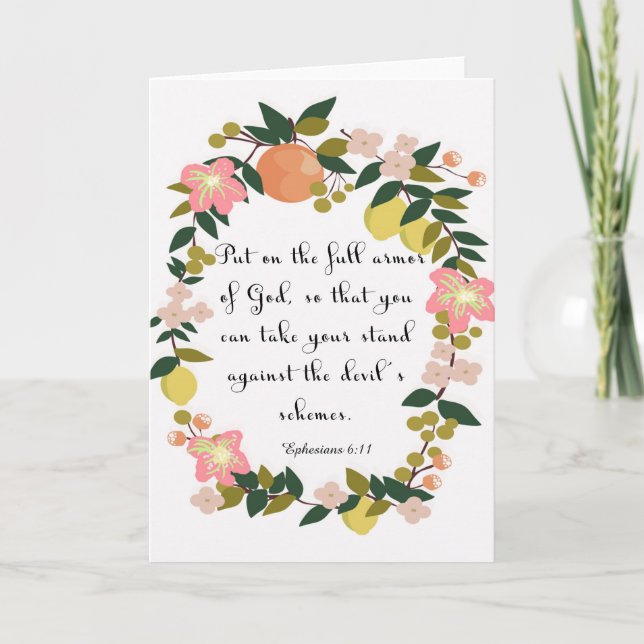 Tarjeta Festiva Arte de citas cristianas - Efesios 6:11 (Anverso)