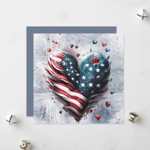 Tarjeta Festiva Arte de corazón patriótico americano