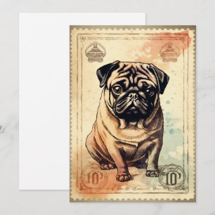 Tarjeta Festiva Arte de estampado de época de pug