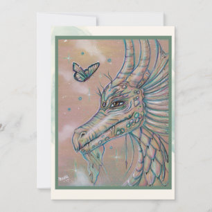 Tarjeta Festiva Arte de fantasía de dragón y mariposa por Renee La