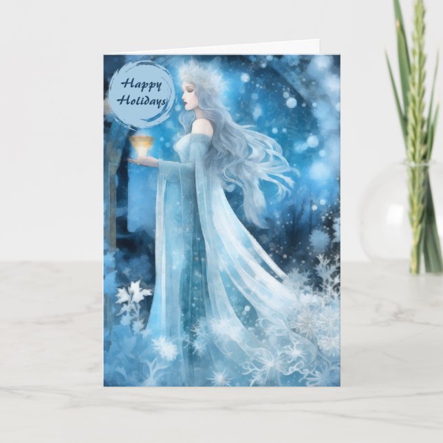 Tarjeta Festiva Arte de fantasía de reina de nieve - Diosa mística (Anverso)