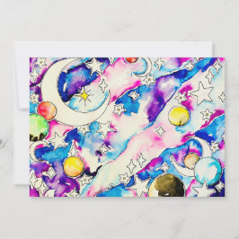 Tarjeta Festiva arte de fantasía espacial en acuarela