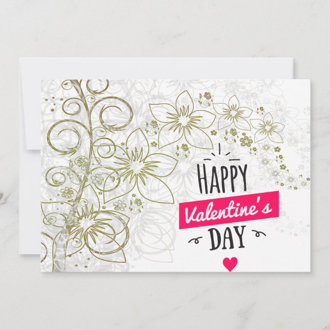 Tarjeta Festiva Arte de flores de San Valentín blanco negro (Anverso)