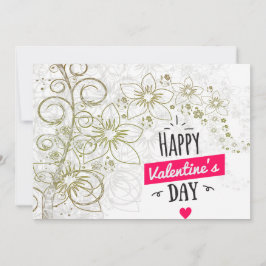 Tarjeta Festiva Arte de flores de San Valentín blanco negro