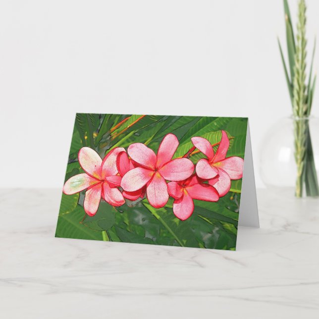 Tarjeta Festiva Arte de Frangipani Tropical Rosa (Anverso)