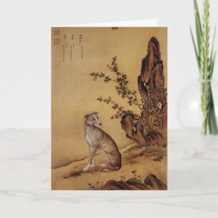 Tarjeta Festiva Arte de galgo chino vintage bajo flores