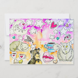 Tarjeta Festiva Arte de gato y perro