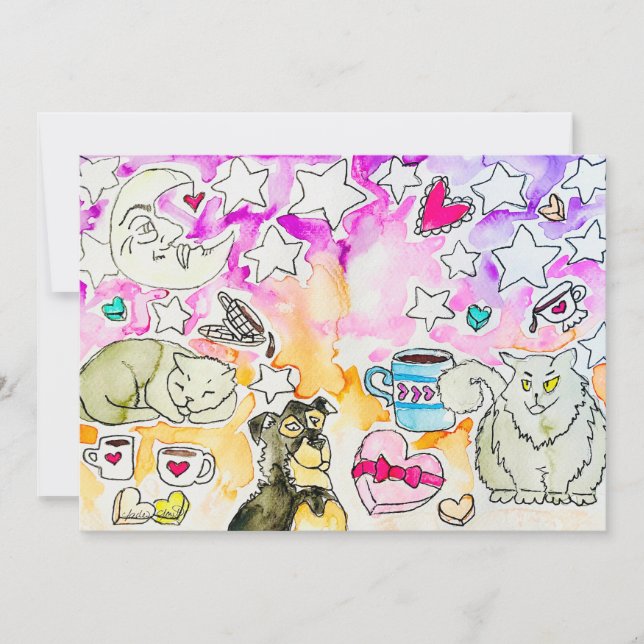 Tarjeta Festiva Arte de gato y perro (Anverso)