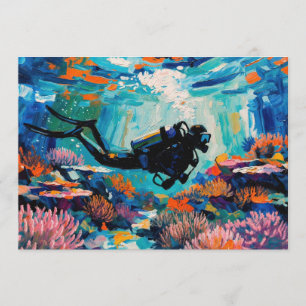 Tarjeta Festiva Arte de la inmersión con escafandra (#1) pintura a