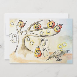 Tarjeta Festiva arte de la temporada espeluznante, árbol de Hallow