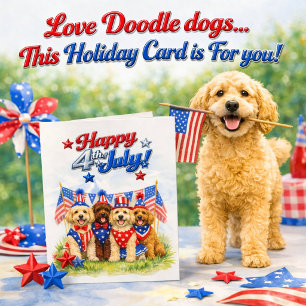 Tarjeta Festiva Arte de Labradoodle Patriótico 4 de Julio