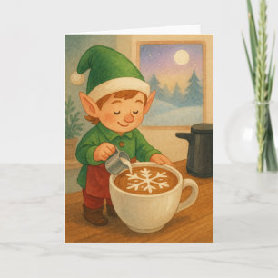 Tarjeta Festiva Arte de Latte Elfo