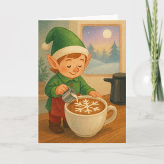 Tarjeta Festiva Arte de Latte Elfo