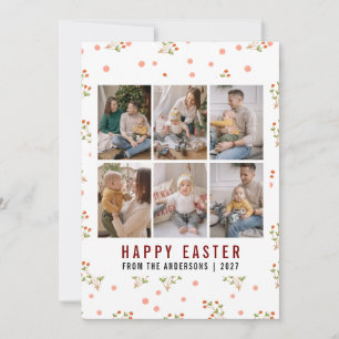 Tarjeta Festiva Arte de línea moderna floral Feliz Pascua 6 Fotos