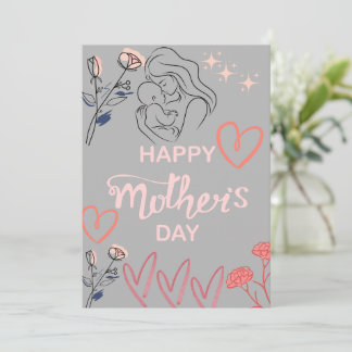 Tarjeta Festiva Arte de Línea Moderna Madre e Hijo Feliz Día de la