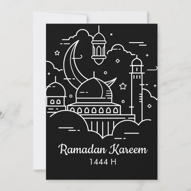 Tarjeta Festiva Arte de línea Ramadan Kareem - EID Mubarak (Anverso)