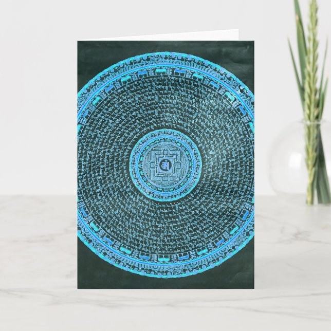 Tarjeta Festiva Arte de Mandala tibetana de fuego azul (turquesa y (Anverso)