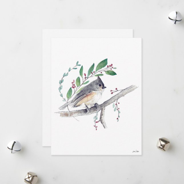 Tarjeta Festiva Arte de pájaro de Titmouse (Anverso/Reverso In Situ)