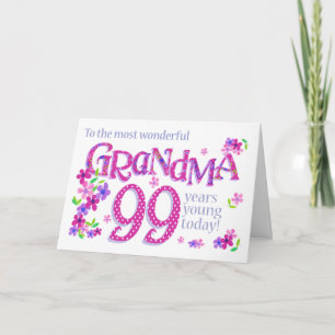 Tarjeta Festiva Arte de palabras del 99 cumpleaños de la abuela co