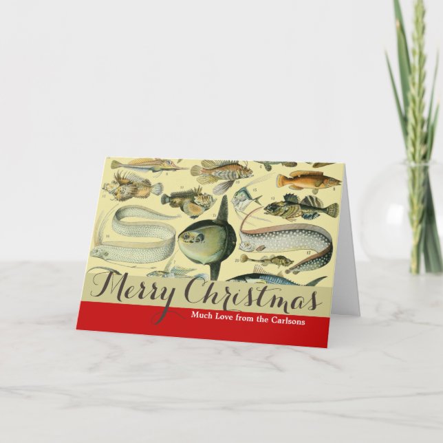 Tarjeta Festiva Arte de pesca científica de peces de época (Anverso)